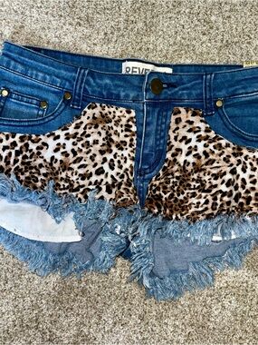 Reverse brand Cheetah Jean shorts